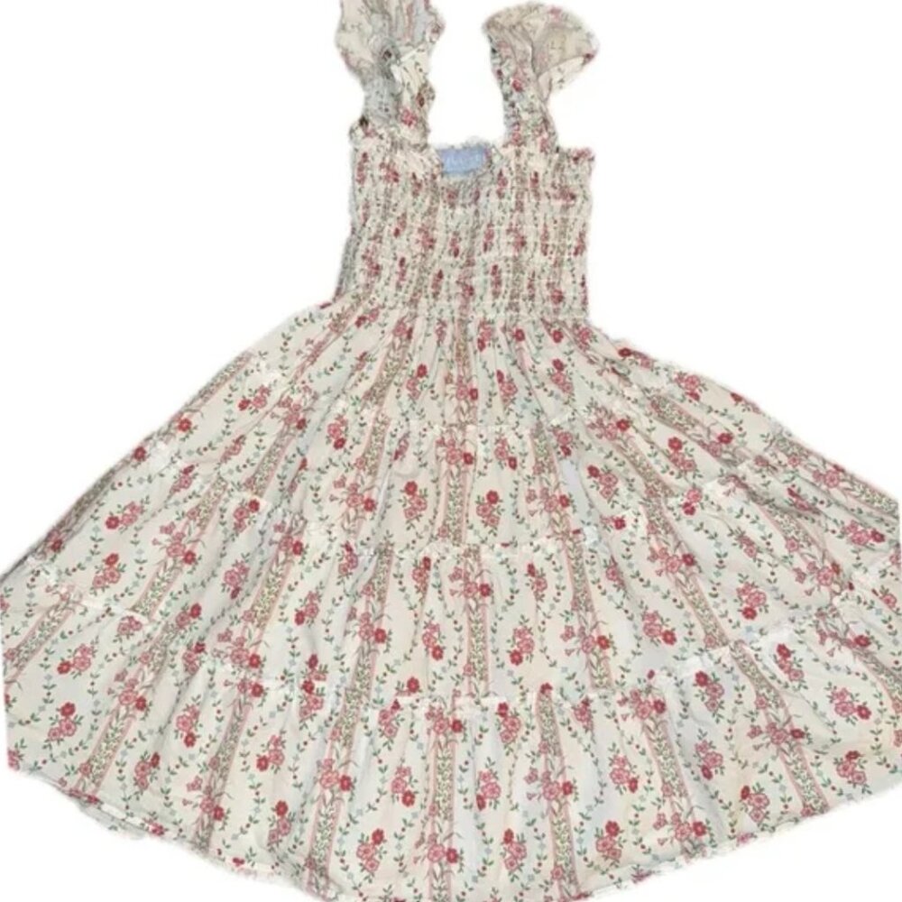 Hill House Ellie Nap Dress with pockets, Pink Vine Stripe Cotton Size S